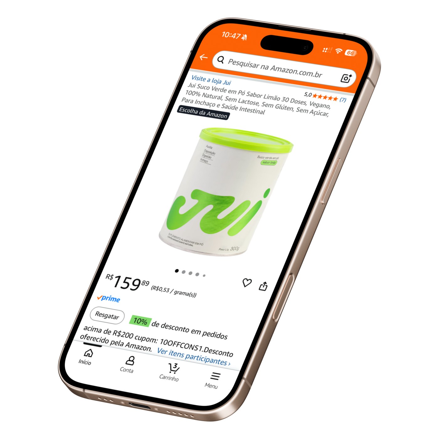 Jui green juice powder product page on Amazon, shown on a phone